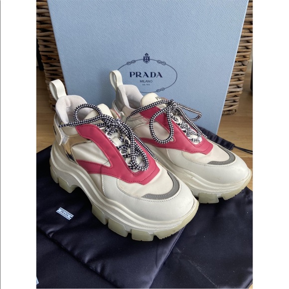 Prada Centaurus Leather Platform Trainers white and pink - Picture 3 of 16